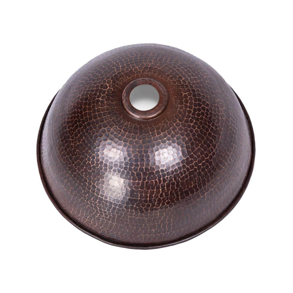 Antique Dark Copper Hand Hammered Vessel Sink, 14-inch
