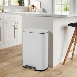 Turner 13 Gal. White Stainless Steel Household Trash Can With Step Lift Lid