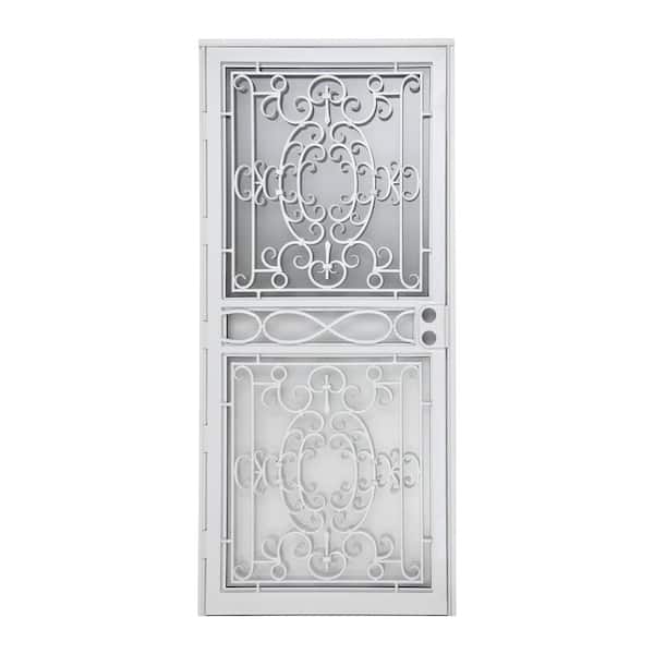 Grisham Kensington 36 in. x 80 in. White Wrought Iron Steel Security Storm Door