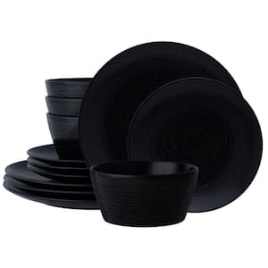 Colorscapes Black-on-Black Swirl Porcelain 12-Piece Coupe Dinnerware Set (Service for 4)
