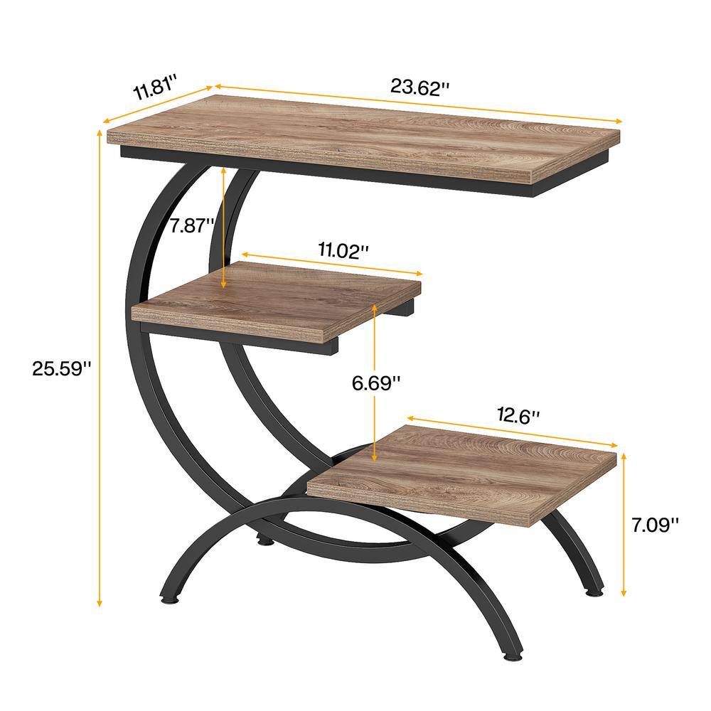 Kerlin 23.62 in. Width Dark Brown Wood C-Shaped End Side Table - thumbnail 3