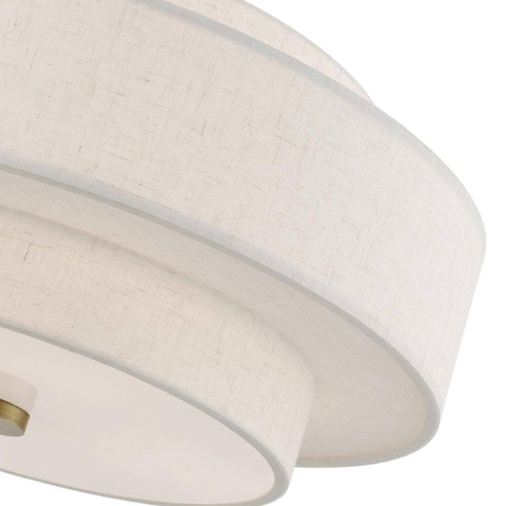 Mini Monroe Antique Brass 4-Light Drum Pendant with Oatmeal Shade