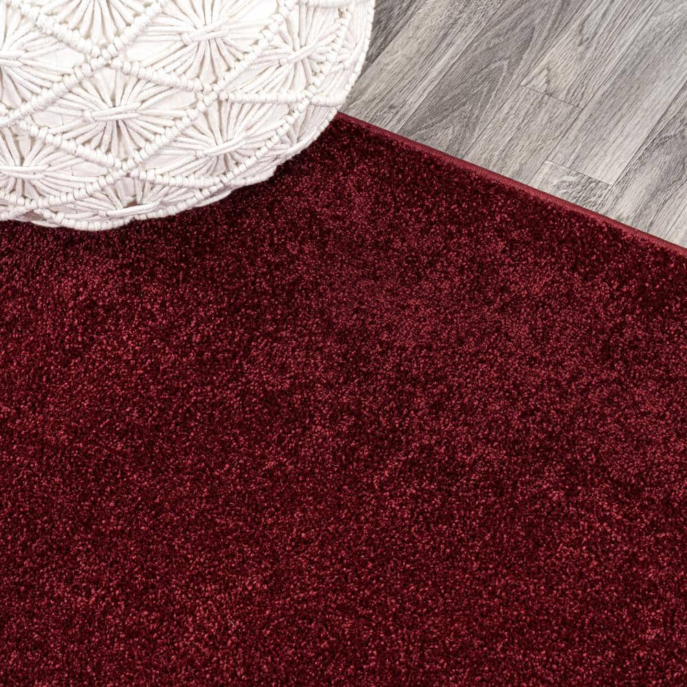 6' Square Dark Red Synthetic Low-Pile Area Rug