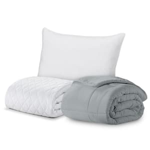 Signature 3- Piece Grey Solid Color Twin XL size Microfiber Comforter Set