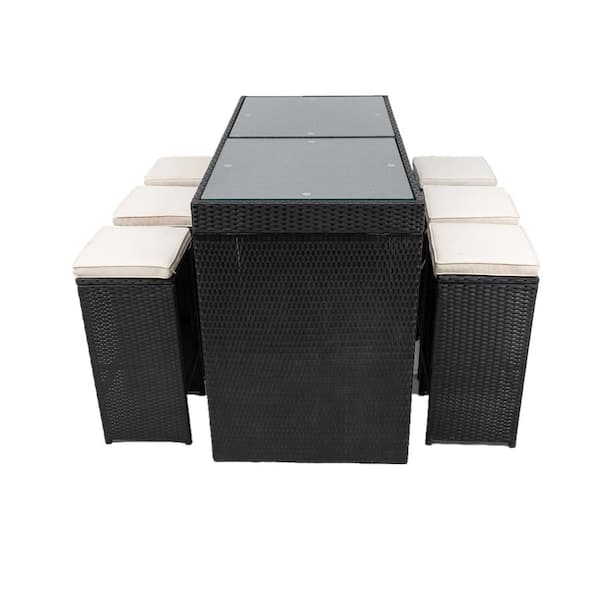 Unbranded 7-Piece Wicker Outdoor Serving Bar Set with 6 Stools Removeable Cushions