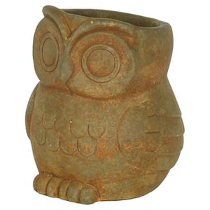 Small Rust Cement Owl Planter