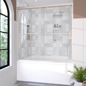 Nepti 60 in. W x 56 in. H Sliding Semi Frameless Tub Door in Brushed Nickel Finish with Clear Glass