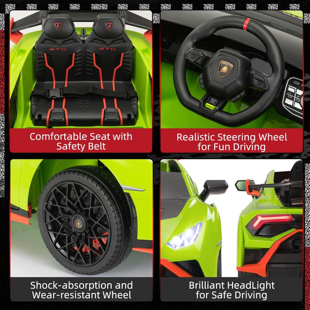 Green 12V Lamborghini STO Kids Electric Ride-On Car with Remote