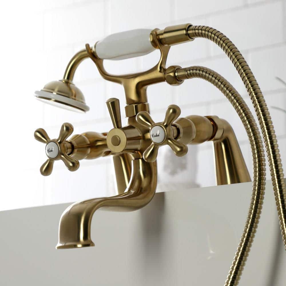 Brushed Brass Deck Mount Clawfoot Tub Faucet with Hand Shower