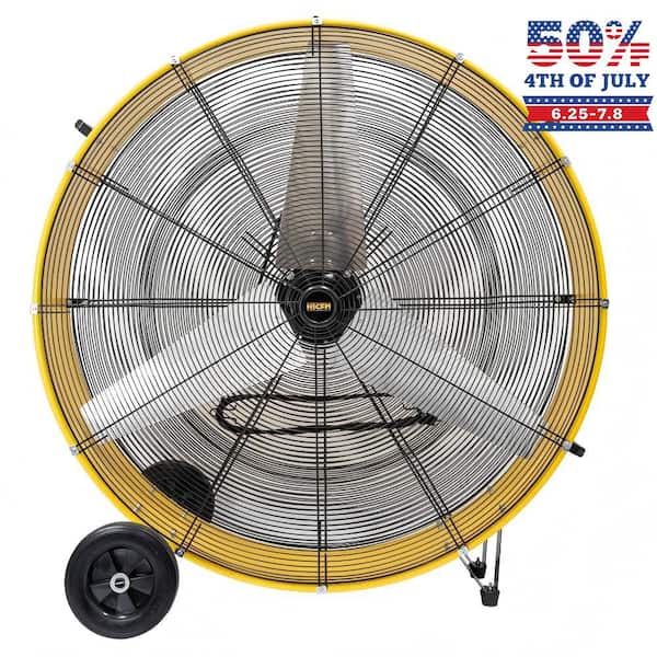 42 in. 2-Speeds 26800 CFM Industrial Drum Fan in Yellow with Powerful 4/5 HP Motor, High Velocity, Turbo Blade, Durable
