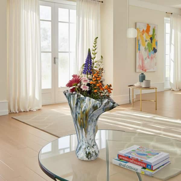 Tery 16 in. Ocean Blue Ceramic Amphora Decorative Vase