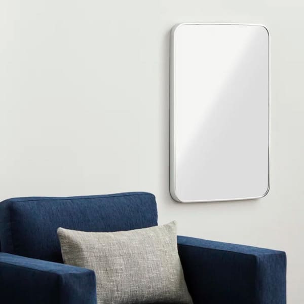 22 in. W x 30 in. H Bathroom Mirror, Brushed Silver Metal Framed Rectangular Mirror with Rounded Corner, Vanity Mirror