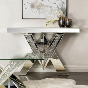 Taffeta 47.25 in. Silver Rectangle Glass Top Console Table with V-Shaped Base