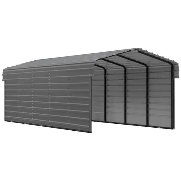 10 ft. W x 24 ft. D x 7 ft. H Charcoal Galvanized Steel Carport with 2-Side Wall Kits