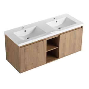 Yunus 47 in. W x 18 in. D x 20 in. H Double Sink Floating Bath Vanity in Imitative Oak with White Cultured Marble Top