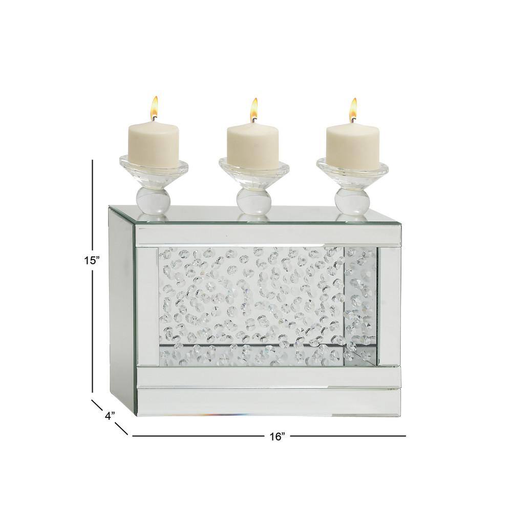 Silver Wood and Glass Candelabra with Mirrored Accents