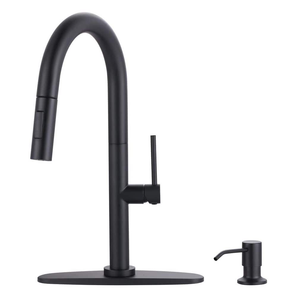 15.3 in. Single Handle Pull Down Sprayer Kitchen Faucet with Soap Dispenser and 360° Spout Swivel in Matte Black price history on PriceWatchPro