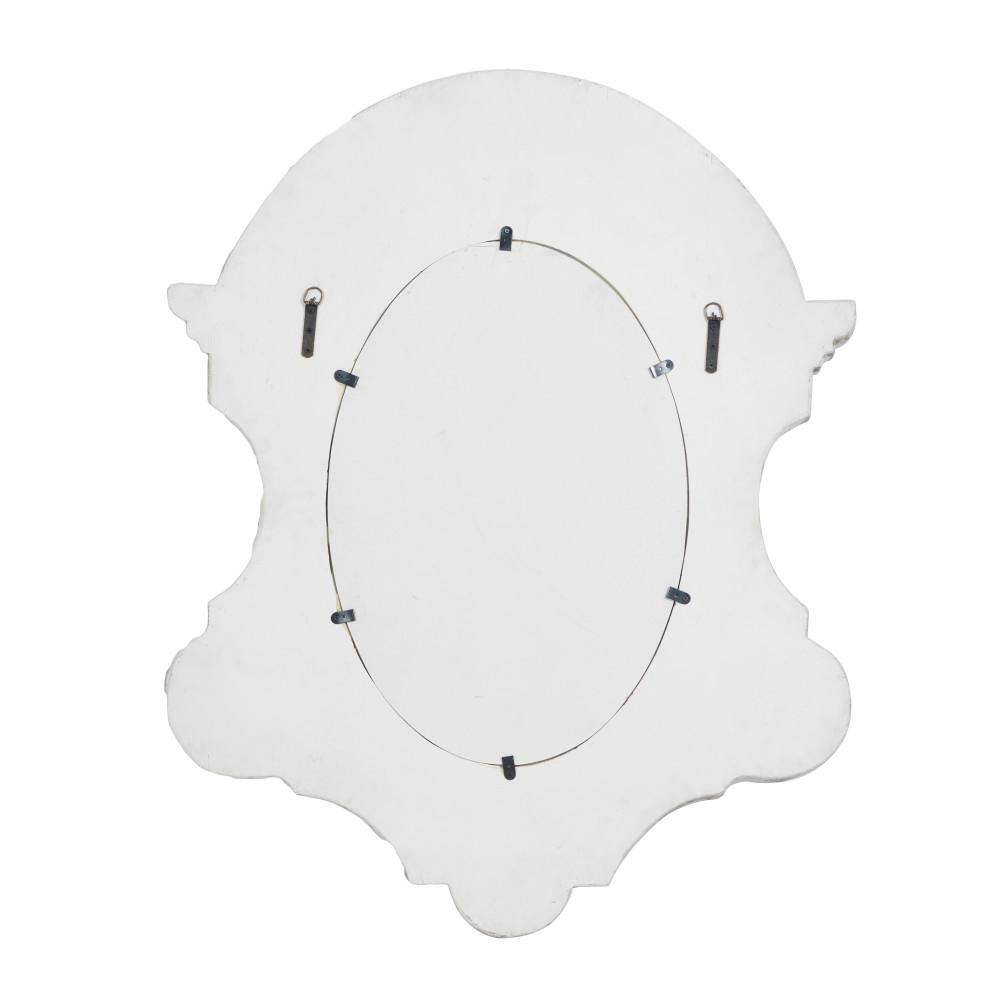 White Carved Oval Wood Wall Mirror with Arched Top