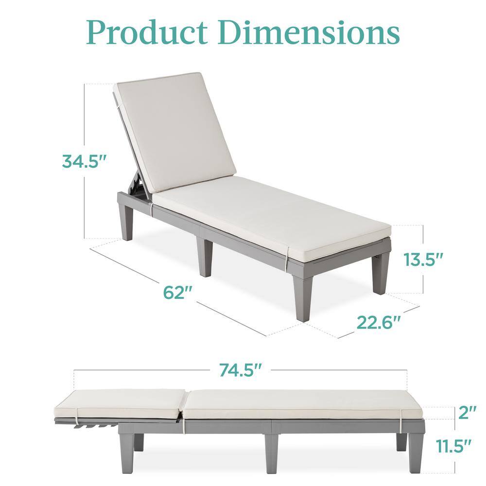 Gray Resin Patio Chaise Lounger with White Cushions
