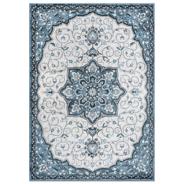 World Rug Gallery Traditional Medallion Blue 7 ft. 10 in. x 10 ft. Area Rug