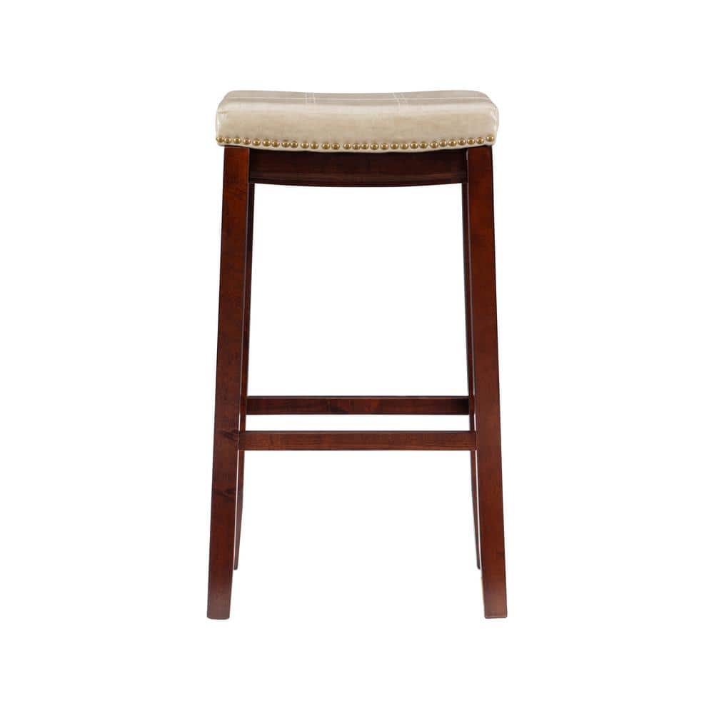 Dark Brown and Beige Faux Leather Saddle Bar Stool