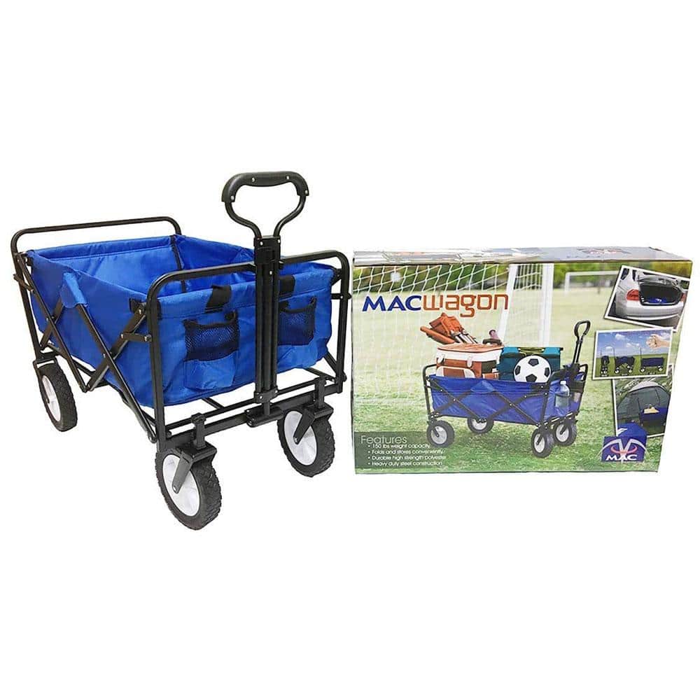 Blue Heavy Duty Collapsible Fabric Utility Wagon with Rubber Wheels