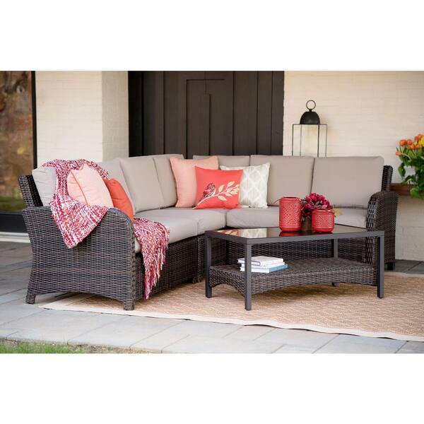 Leisure Made Jackson 5-Piece Wicker Outdoor Sectional Seating Set with Tan Polyester Cushions