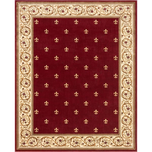 Barclay Fleur De Lis Elegance Traditional Oriental, Red 7 ft. 10 in. x 9 ft. 10 in., Area Rug