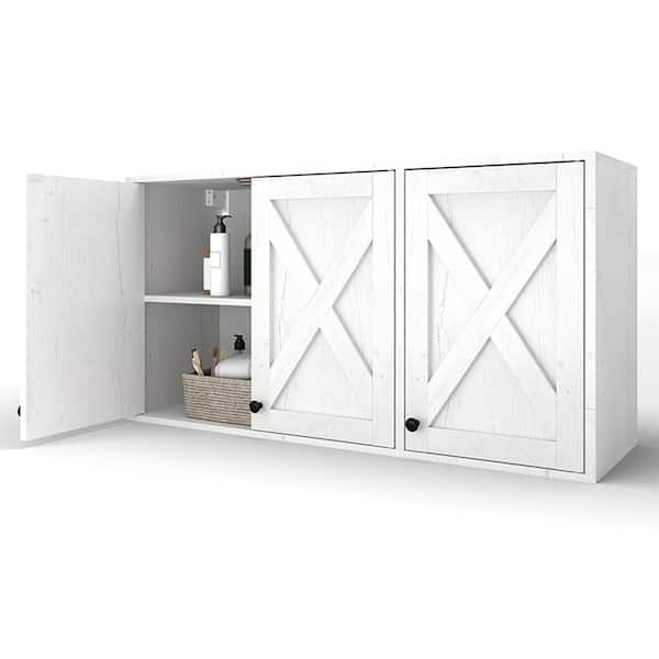 36 in. W x 12 in. D x 19 in. H Bathroom Storage Wall Cabinet, Kitchen Farmhouse Organizer in White