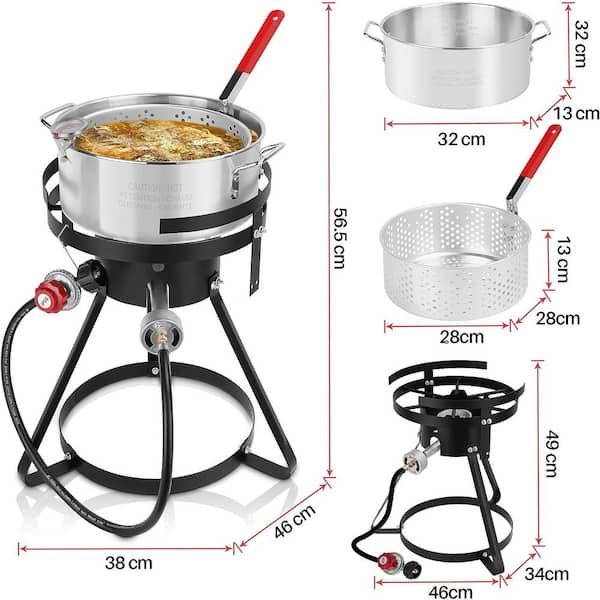 2-Piece Stainless Steel Cookware Set, Outdoor Fish Fryer with 50,000 BTU Gas Burner, 10 qt. Stock Pot and Steamer Basket