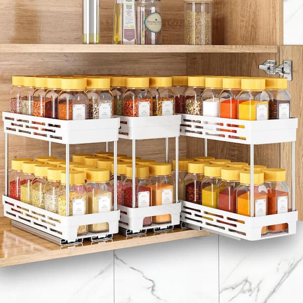 3-Pack 2-Tier White Slide Out Spice Rack Organizer, Pull Out Organizers for 12 in. H x 11 in. D x 5 in. W Cabinet