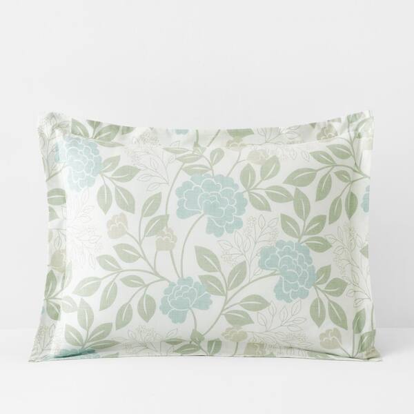 The Company Store Company Cotton Mariel Floral Sea Blue Cotton Percale King Sham