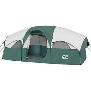 9 ft. x 14 ft. 8-Person Dark Green Camping Tent with 5-Large Mesh Windows, Double Layer, Divided Curtain and Carry Bag