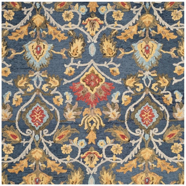 SAFAVIEH Blossom Navy/Multi Doormat 3 ft. x 3 ft. Geometric Floral Square Area Rug