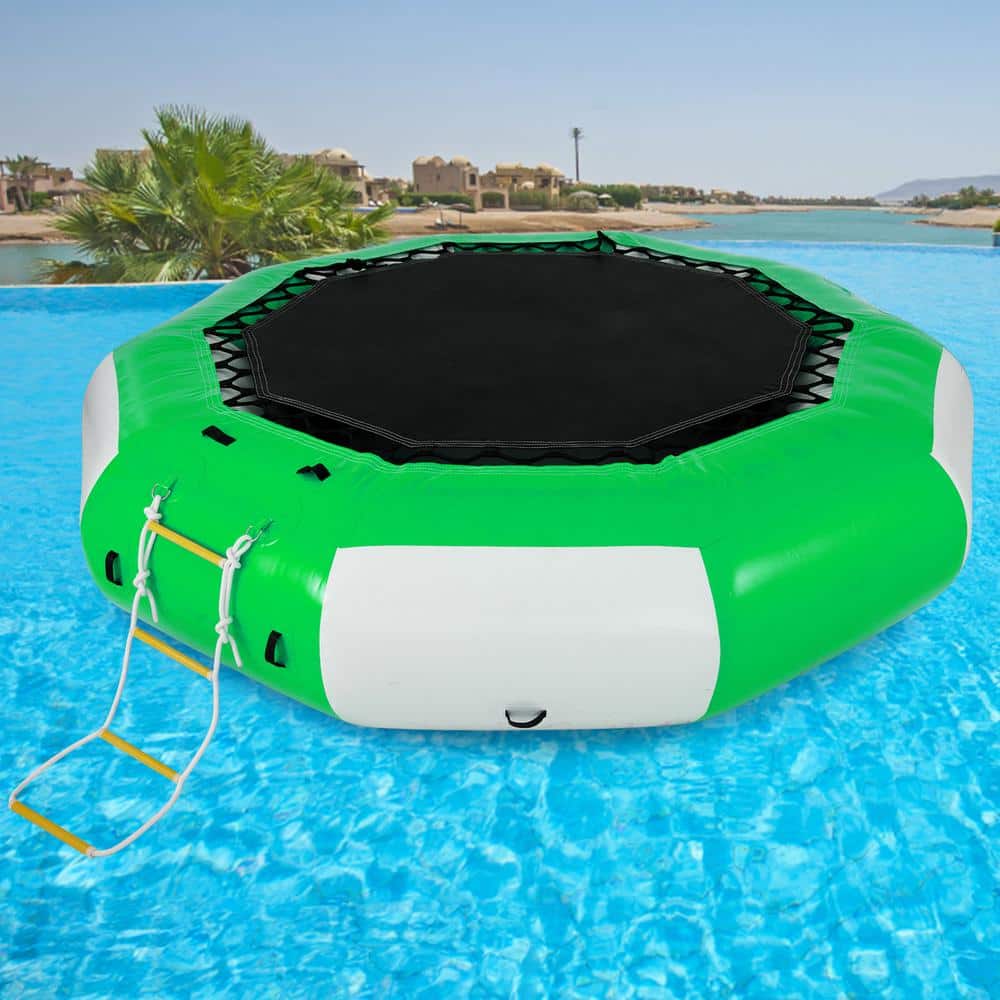 Vel calorie Accountant VEVOR Inflatable Water Trampoline 10 ft. Round Inflatable Water Bouncer  with 4-Step Ladder for Water Sports,Green and White SSBC10FTGWDFT0001V0 -  The Home Depot