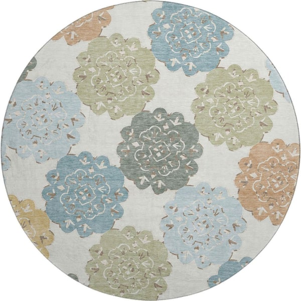 Mayfield Premium Machine Washable Abstract AMF2353 Seaside 8 ft. x 8 ft. Round Rug