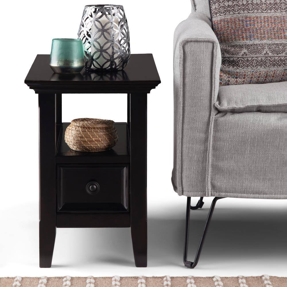 Hickory Brown Wood Round Side Table with Storage