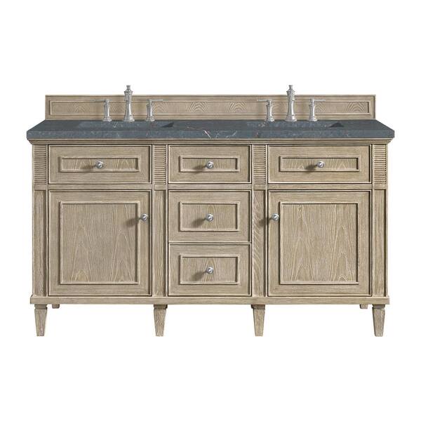 James Martin Vanities Lorelai 60.0 in. W x 23.5 in. D x 34.06 in. H Double Vanity in Whitewashed Oak with Parisien Bleu Quartz Top