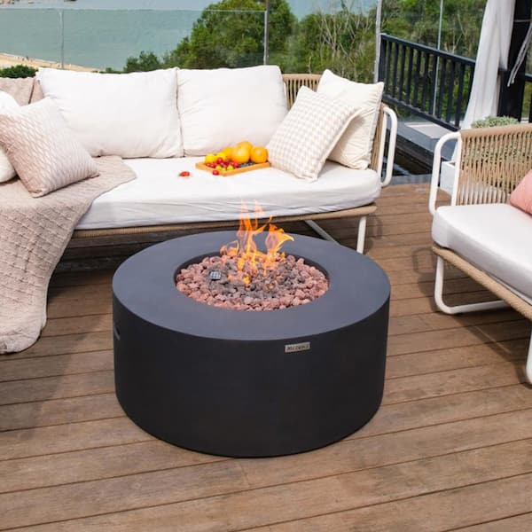 Envelor Venice Outdoor Fire Pit 34 in. x 34 in. Round Concrete Propane Fire Table with Lava Rocks and Cover