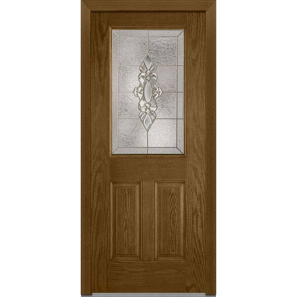 MMI Door 32 in. x 80 in. Heirloom Master Left-Hand Inswing 1/2-Lite Decorative 2-Panel Stained Fiberglass Oak Prehung Front Door