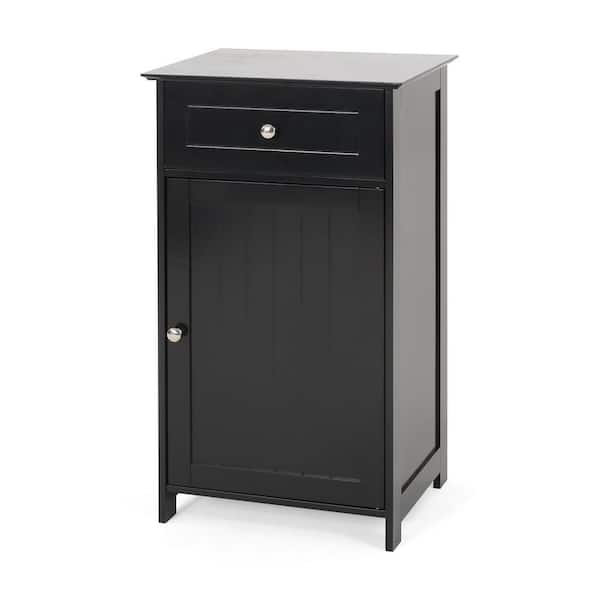 17 in. W x 13.5 in. D x 30.25 in. H Black Wood Linen Cabinet