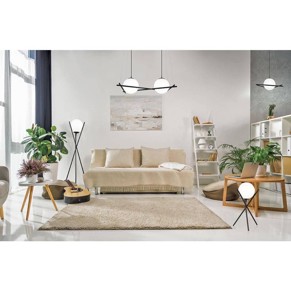 Salvezinas Adjustable Black Tripod Floor Lamp with White Glass Sphere