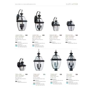 Lancaster 2-Light Black Outdoor 20.5 in. Wall Lantern Sconce with Dimmable Candelabra LED Bulb