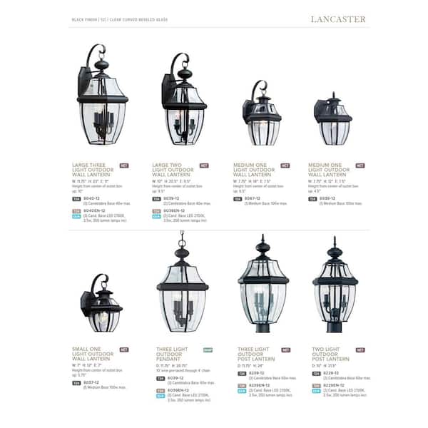 Lancaster 2-Light Black Outdoor 20.5 in. Wall Lantern Sconce with Dimmable Candelabra LED Bulb