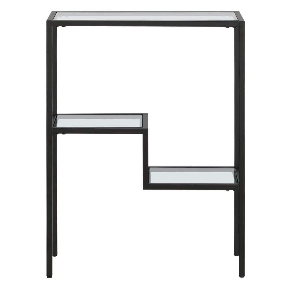 Modern Handcrafted Blackened Bronze Console Table with Tempered Glass Shelves