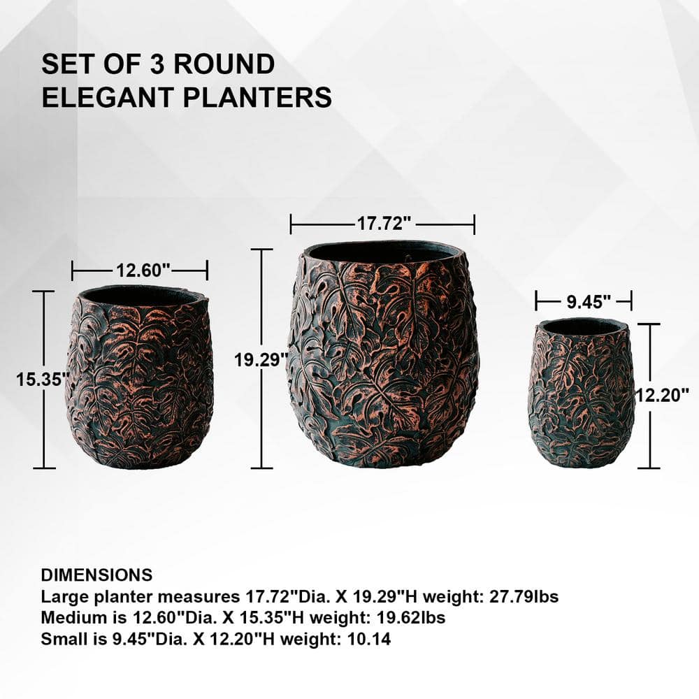 Modern Brown and Bronze Fiberstone Outdoor Indoor Planter Set