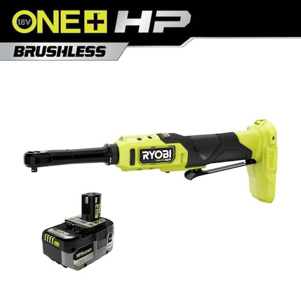 RYOBI ONE+ HP 18V Brushless Cordless 1/4 in. Extended Reach Ratchet with 4.0 Ah Lithium-Ion HIGH PERFORMANCE Battery