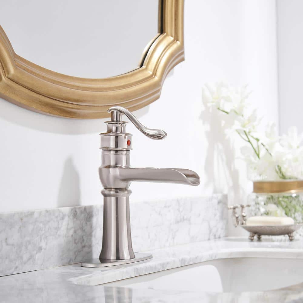 Brushed Nickel Single Handle Waterfall Bathroom Faucet