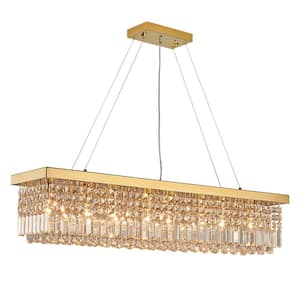 Modern 8-Lights Gold Rectangular Raindrop Crystal Chandelier Pendant Lighting for Dining Room Kitchen Island
