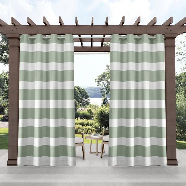EXCLUSIVE HOME Cabana Seafoam Stripe Polyester 54 in. x 108 in. Grommet Top Light Filtering Curtain Panel (Set of 2)